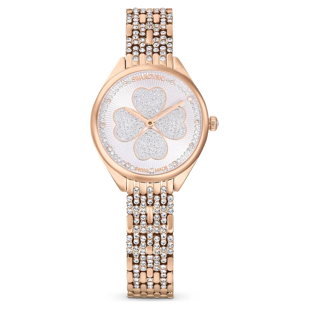 Attract watch, Swiss Made, Clover, Crystal bracelet, Rose gold tone, Rose gold-tone finish by SWAROVSKI