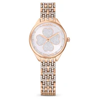 Attract watch, Swiss Made, Clover, Crystal bracelet, Rose gold tone, Rose gold-tone finish by SWAROVSKI