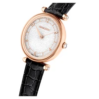 Crystalline Wonder watch, Swiss Made, Leather strap, Black