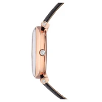 Crystalline Wonder watch, Swiss Made, Leather strap, Black