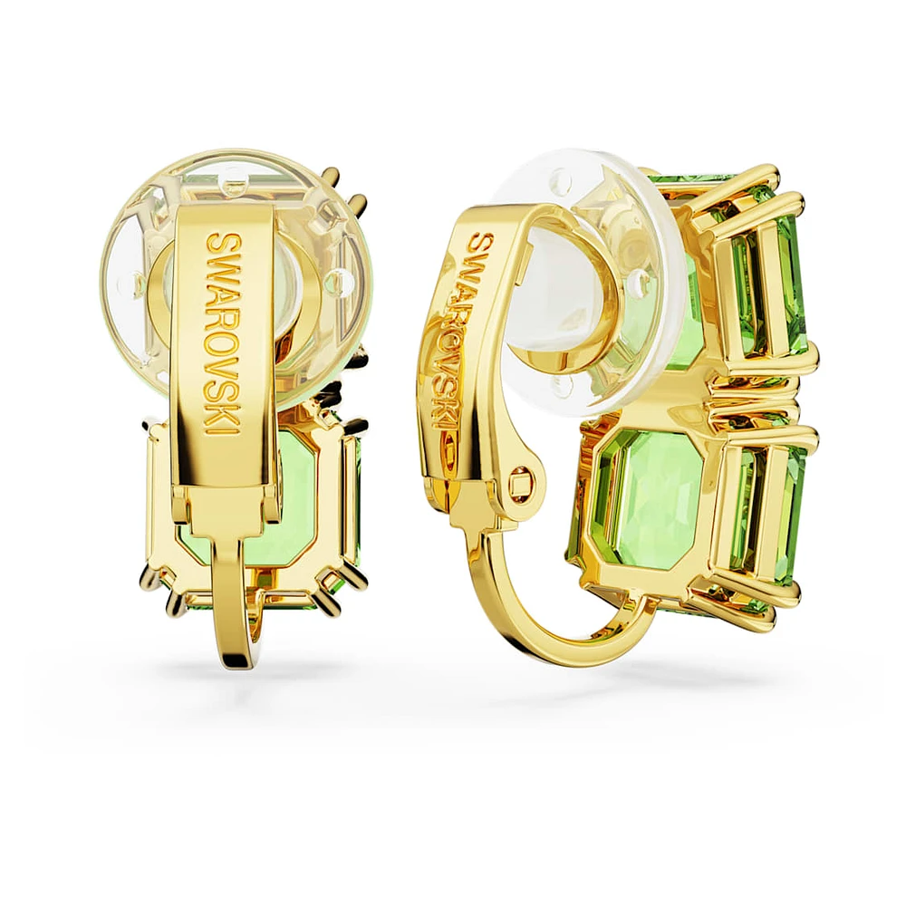 Millenia clip earrings, Square cut, Green, Gold-tone plated by SWAROVSKI