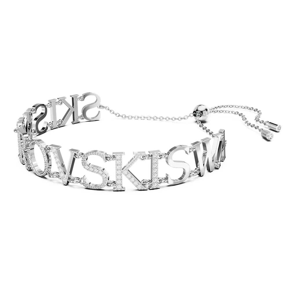 Wordmark bracelet, Swarovski, White, Rhodium plated by SWAROVSKI