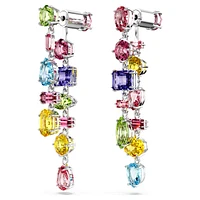Gema drop earrings, Asymmetrical design, Mixed cuts, Long, Multicolored, Rhodium plated by SWAROVSKI