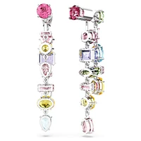 Gema drop earrings, Asymmetrical design, Mixed cuts, Long, Multicolored, Rhodium plated by SWAROVSKI