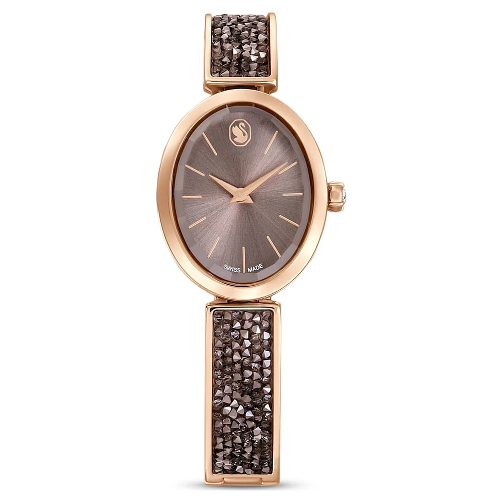 Crystal Rock Oval watch, Swiss Made, Crystal bracelet, Grey