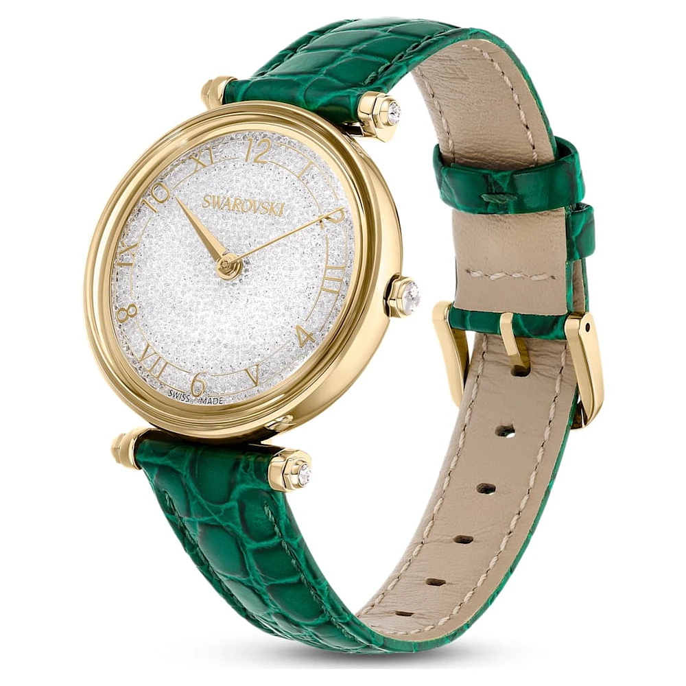 Crystalline Wonder watch, Swiss Made, Leather strap, Green, Gold-tone finish by SWAROVSKI