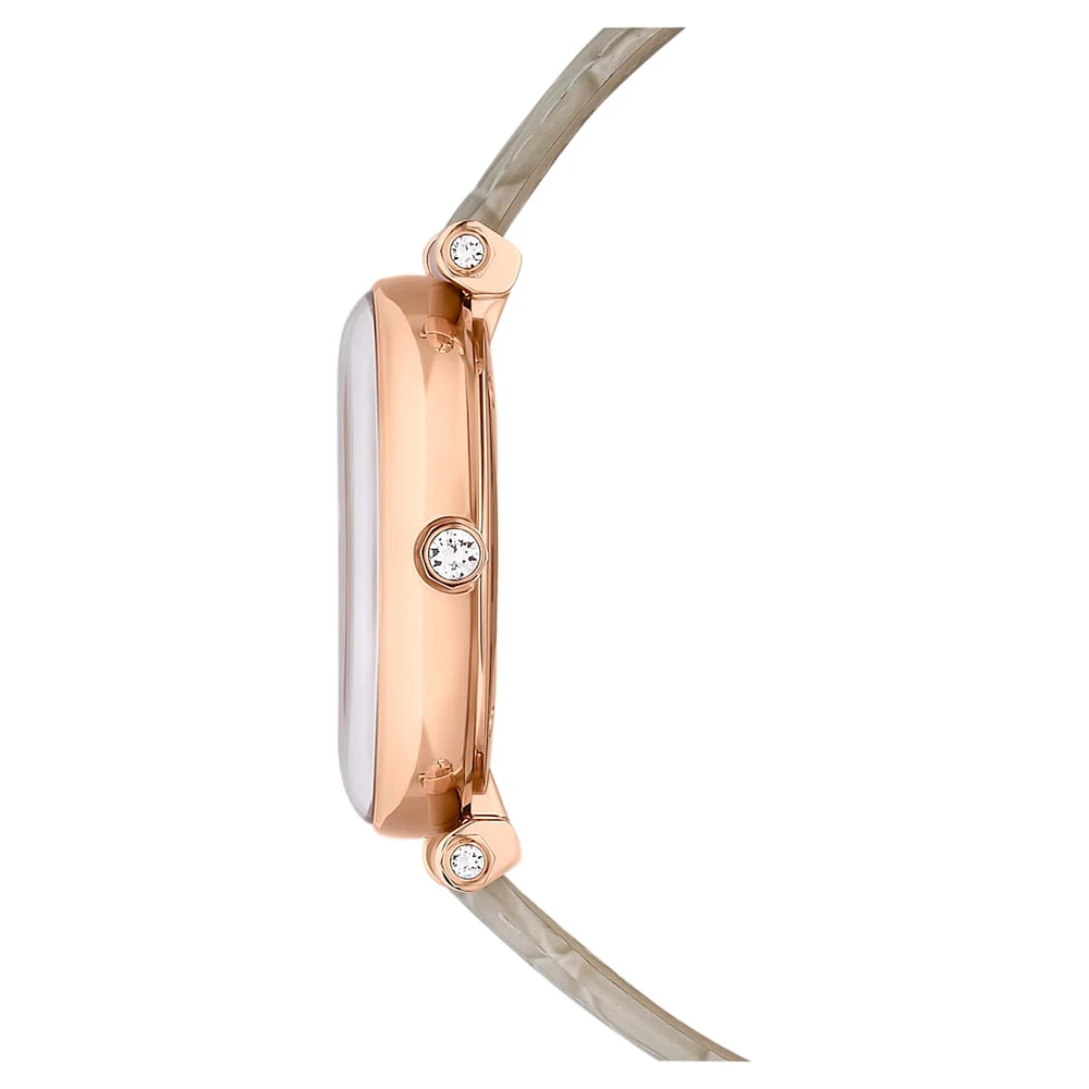Crystalline Wonder watch, Swiss Made, Leather strap, Beige, Rose gold-tone finish by SWAROVSKI
