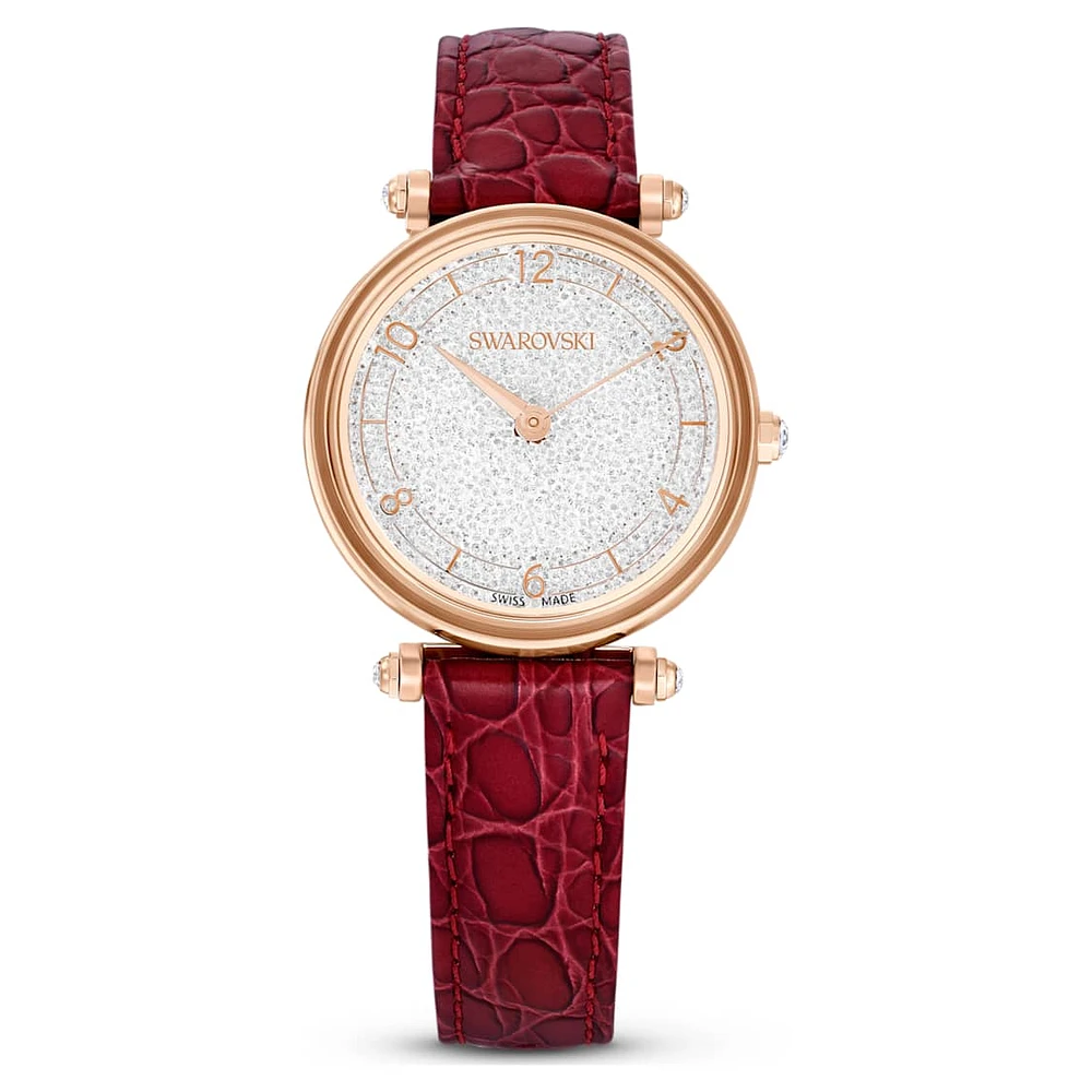 Crystalline Wonder watch, Swiss Made, Leather strap, Red, Rose gold-tone finish by SWAROVSKI