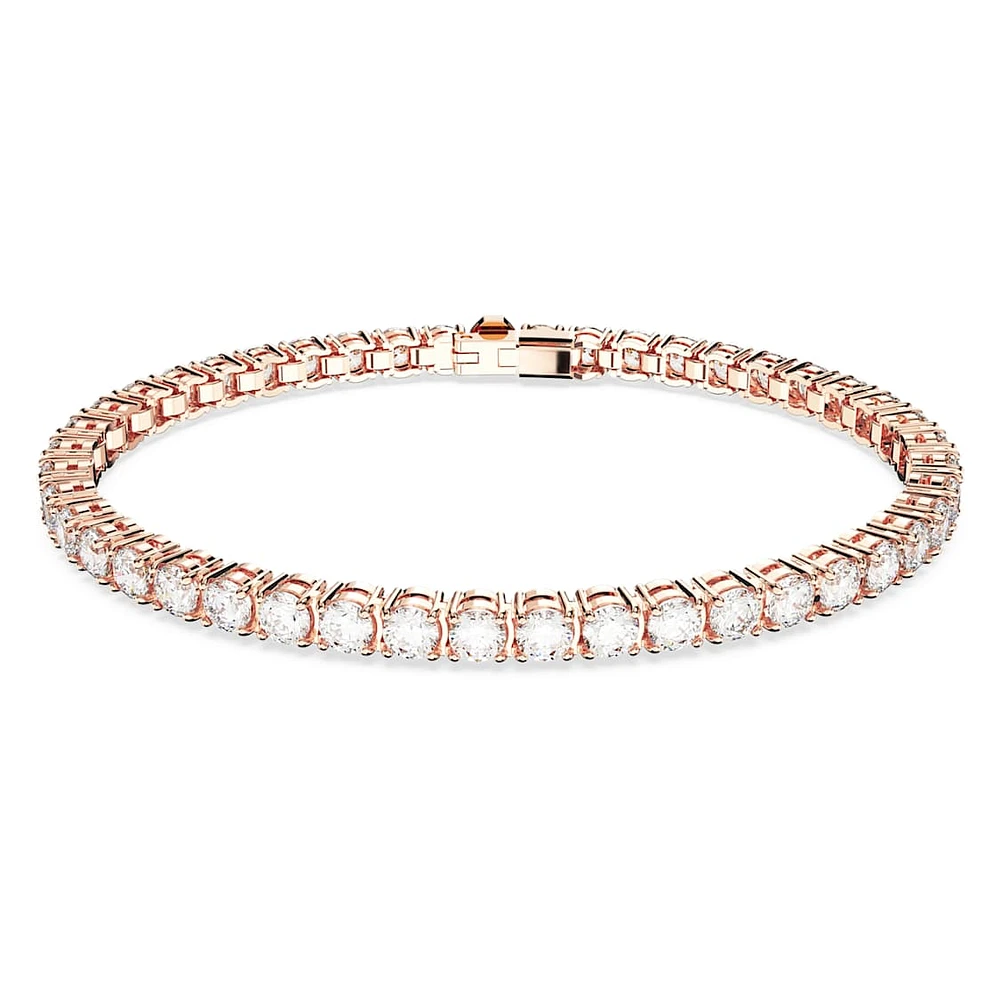 Matrix Tennis bracelet, Round cut, White, Rose gold-tone plated by SWAROVSKI