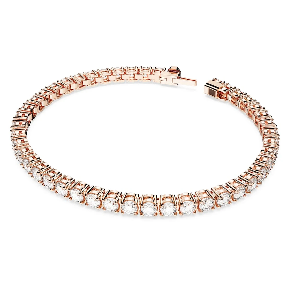 Matrix Tennis bracelet, Round cut, White, Rose gold-tone plated by SWAROVSKI