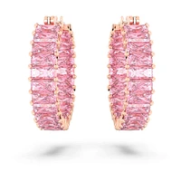 Matrix hoop earrings, Baguette cut, Pink, Rose gold-tone plated by SWAROVSKI