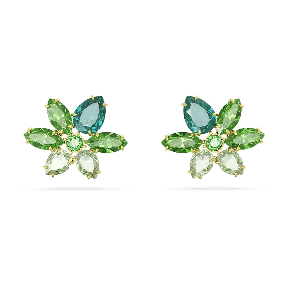 Gema stud earrings, Mixed cuts, Flower, Green, Gold-tone plated by SWAROVSKI