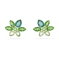 Gema stud earrings, Mixed cuts, Flower, Green, Gold-tone plated by SWAROVSKI