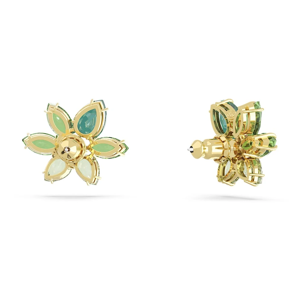 Gema stud earrings, Mixed cuts, Flower, Green, Gold-tone plated by SWAROVSKI