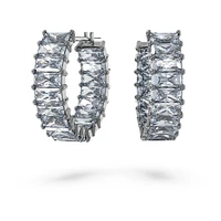 Matrix hoop earrings, Baguette cut, Gray, Ruthenium plated by SWAROVSKI