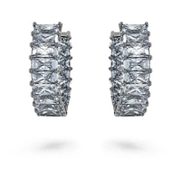 Matrix hoop earrings, Baguette cut, Gray, Ruthenium plated by SWAROVSKI