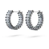 Matrix hoop earrings, Baguette cut, Gray, Ruthenium plated by SWAROVSKI