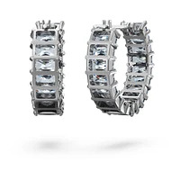 Matrix hoop earrings, Baguette cut, Gray, Ruthenium plated by SWAROVSKI