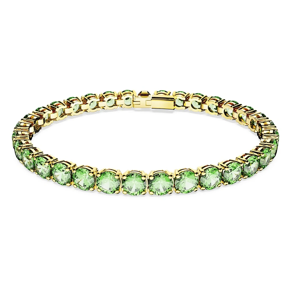Matrix Tennis bracelet, Round cut, Green, Gold-tone plated by SWAROVSKI