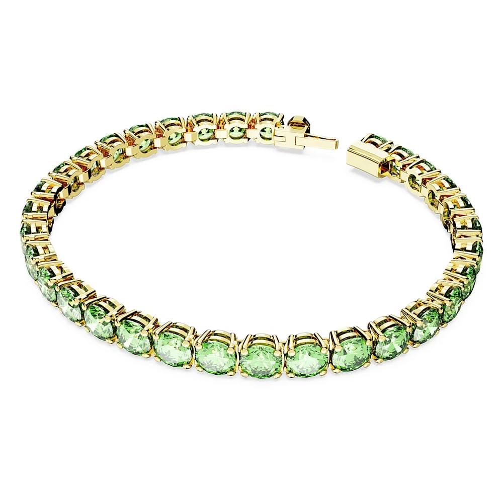Matrix Tennis bracelet, Round cut, Green, Gold-tone plated by SWAROVSKI