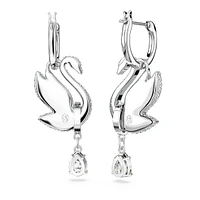 Swan drop earrings, Swan, Blue, Rhodium plated by SWAROVSKI