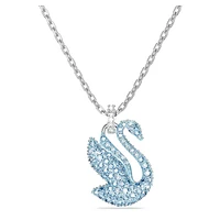 Swan pendant, Swan, Medium, Blue, Rhodium plated by SWAROVSKI