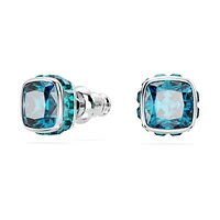Birthstone stud earrings, Square cut, December, Blue, Rhodium plated by SWAROVSKI