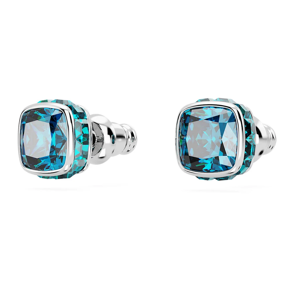 Birthstone stud earrings, Square cut, December, Blue, Rhodium plated by SWAROVSKI