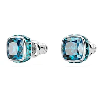 Birthstone stud earrings, Square cut, December, Blue, Rhodium plated by SWAROVSKI