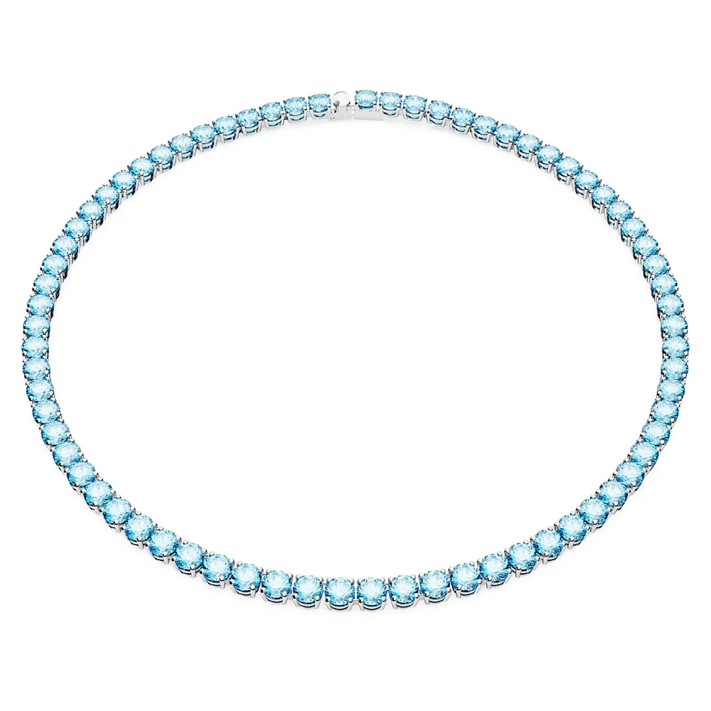 Matrix Tennis necklace, Round cut, Medium, Blue, Rhodium plated by SWAROVSKI
