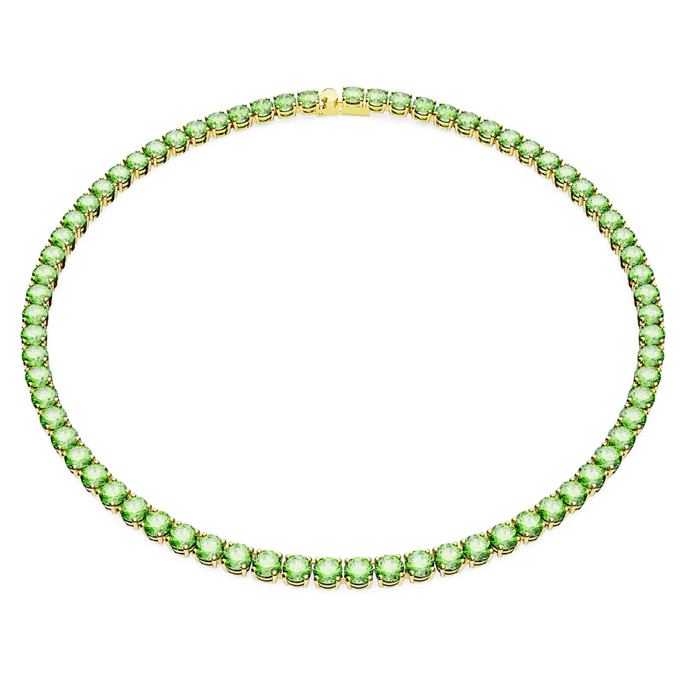 Matrix Tennis necklace, Round cut, Medium, Green, Gold-tone plated by SWAROVSKI