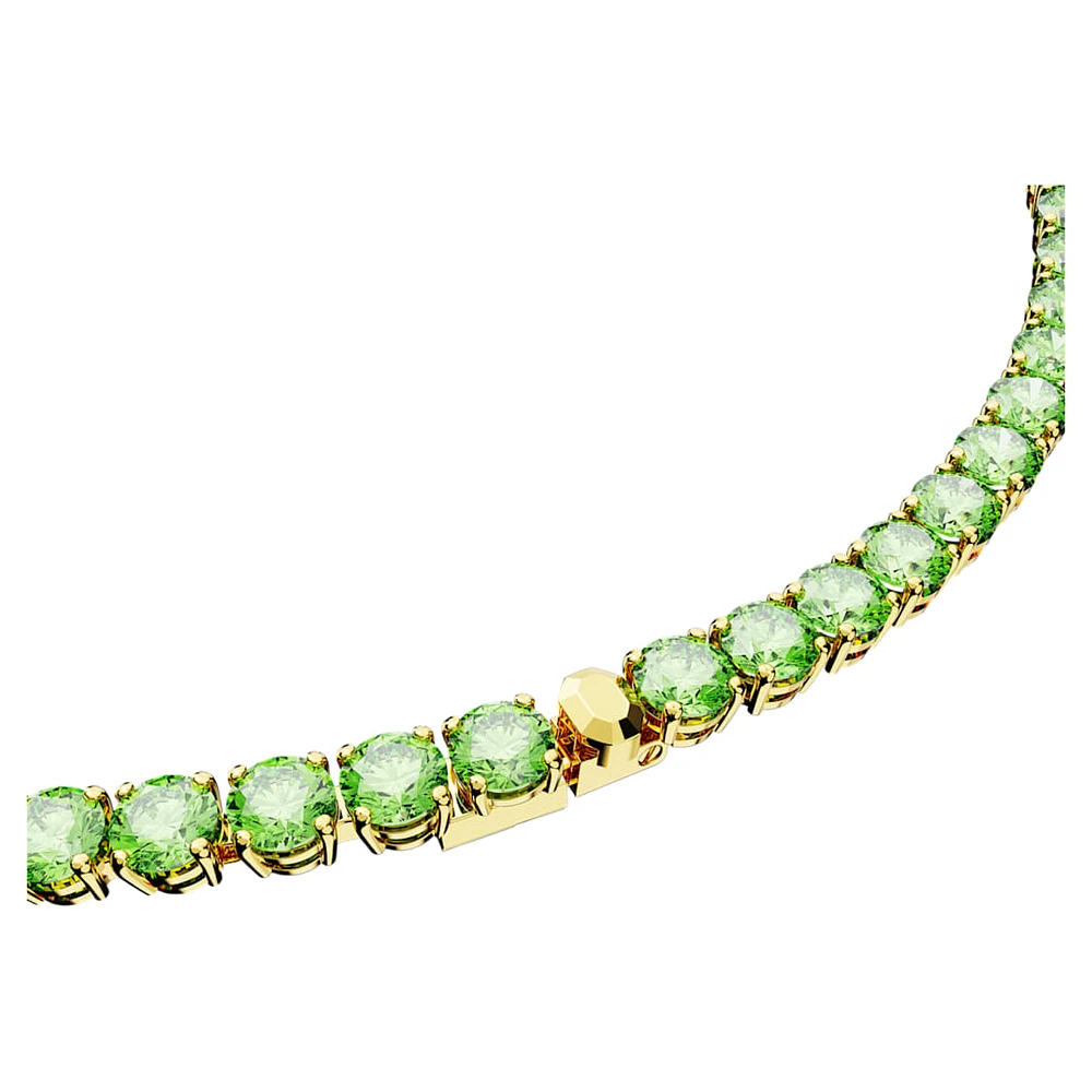 Matrix Tennis necklace, Round cut, Medium, Green, Gold-tone plated by SWAROVSKI