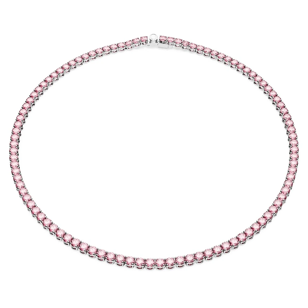 Matrix Tennis necklace, Round cut, Small, Pink, Rhodium plated by SWAROVSKI