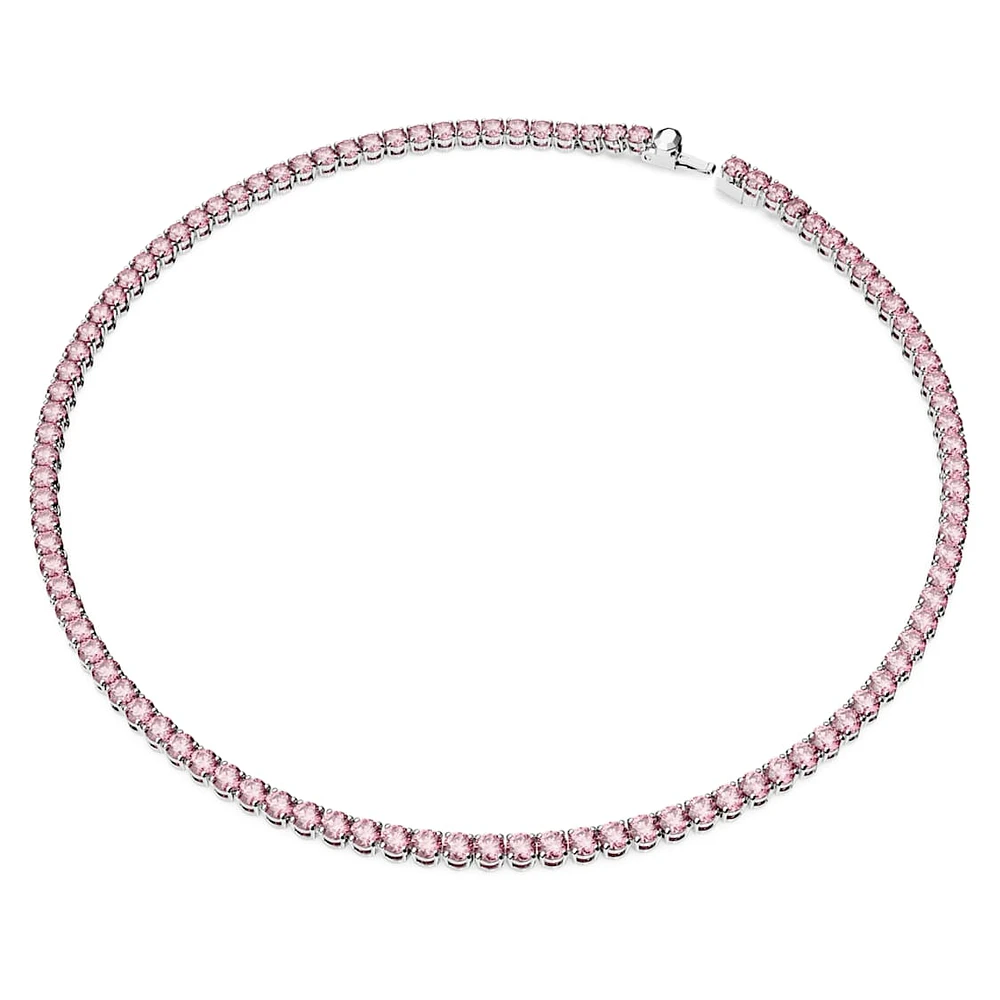 Matrix Tennis necklace, Round cut, Small, Pink, Rhodium plated by SWAROVSKI
