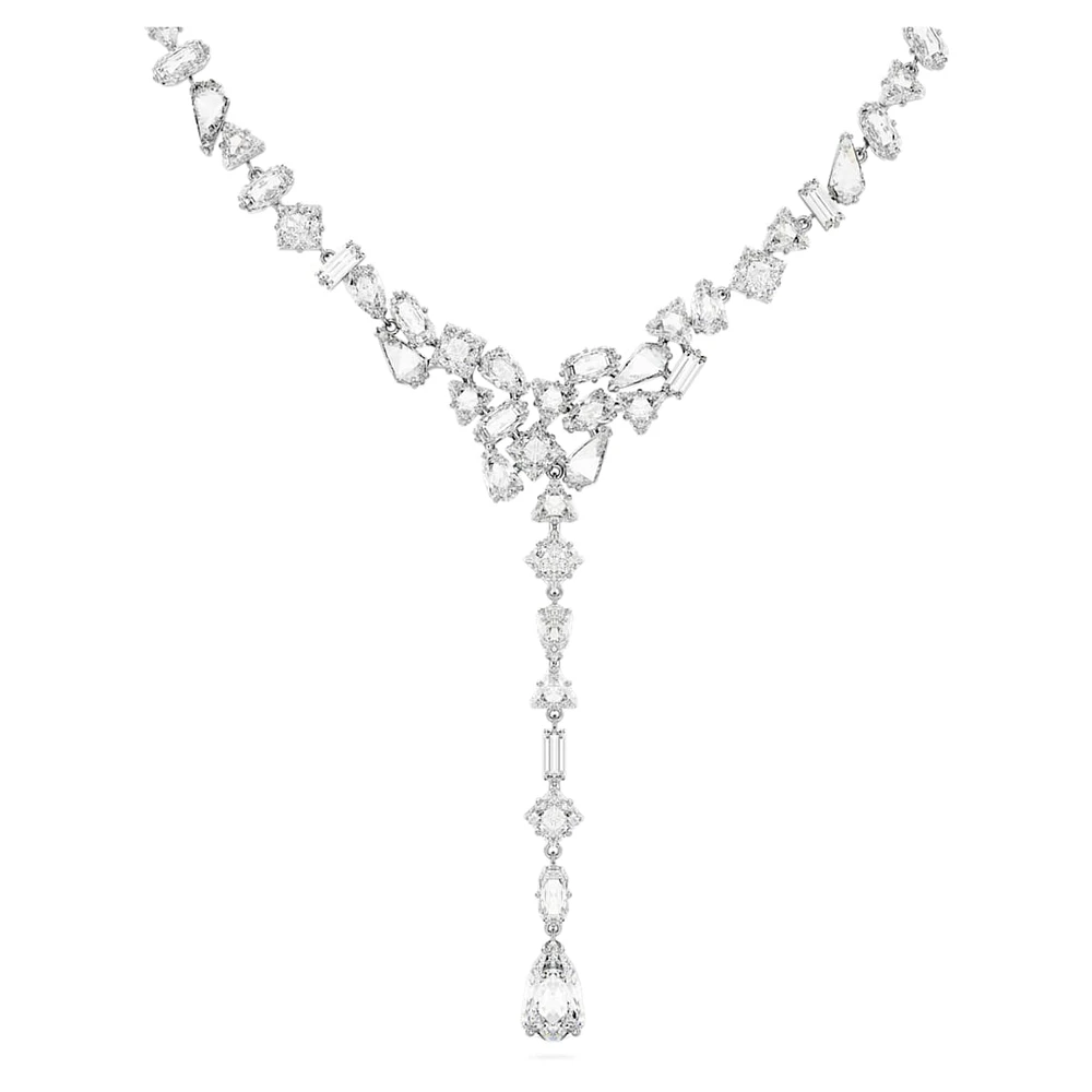 Mesmera Y necklace, Mixed cuts, White, Rhodium plated by SWAROVSKI