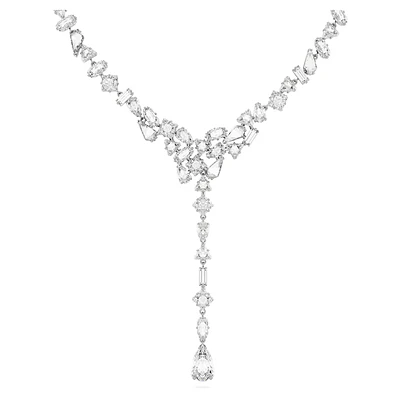 Mesmera Y necklace, Mixed cuts, White, Rhodium plated by SWAROVSKI