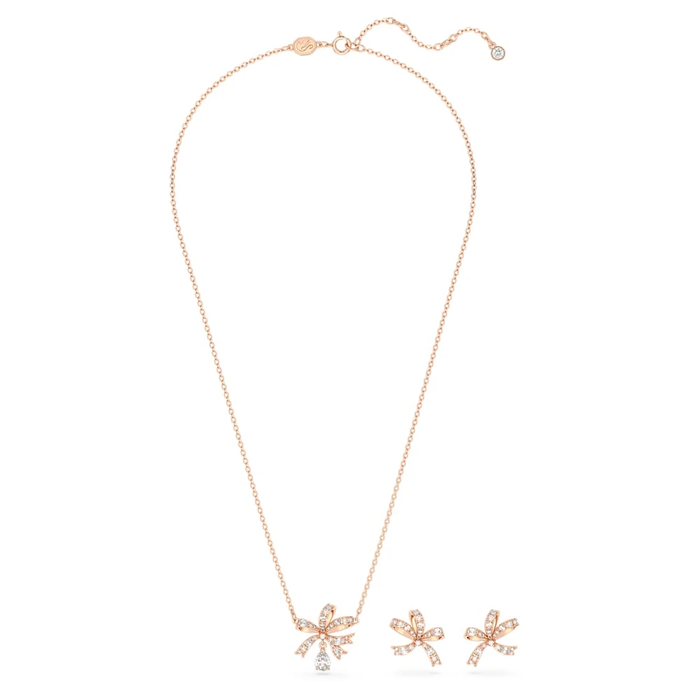Volta set, Bow, White, Rose gold-tone plated by SWAROVSKI