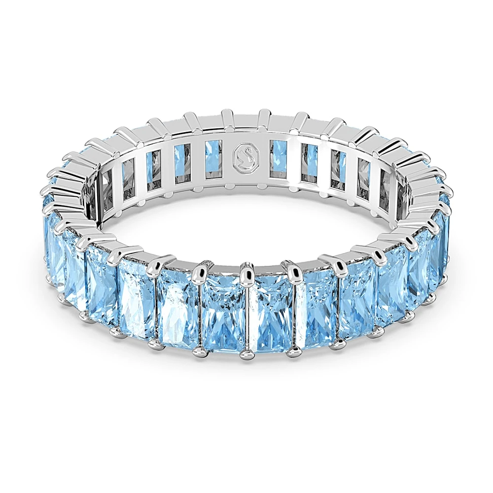 Matrix ring, Baguette cut, Blue, Rhodium plated by SWAROVSKI