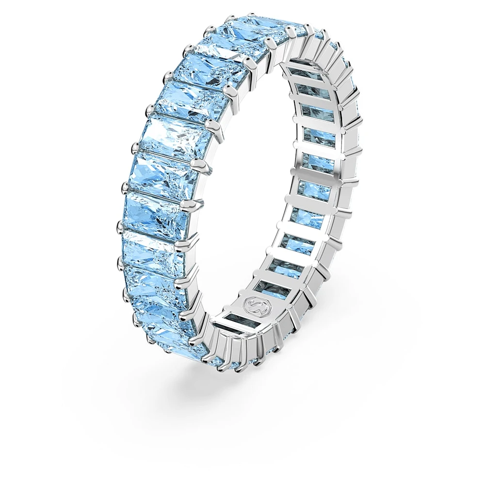 Matrix ring, Baguette cut, Blue, Rhodium plated by SWAROVSKI