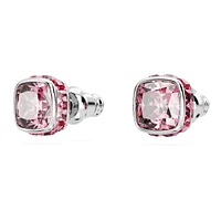 Birthstone stud earrings, Square cut, October, Pink, Rhodium plated by SWAROVSKI
