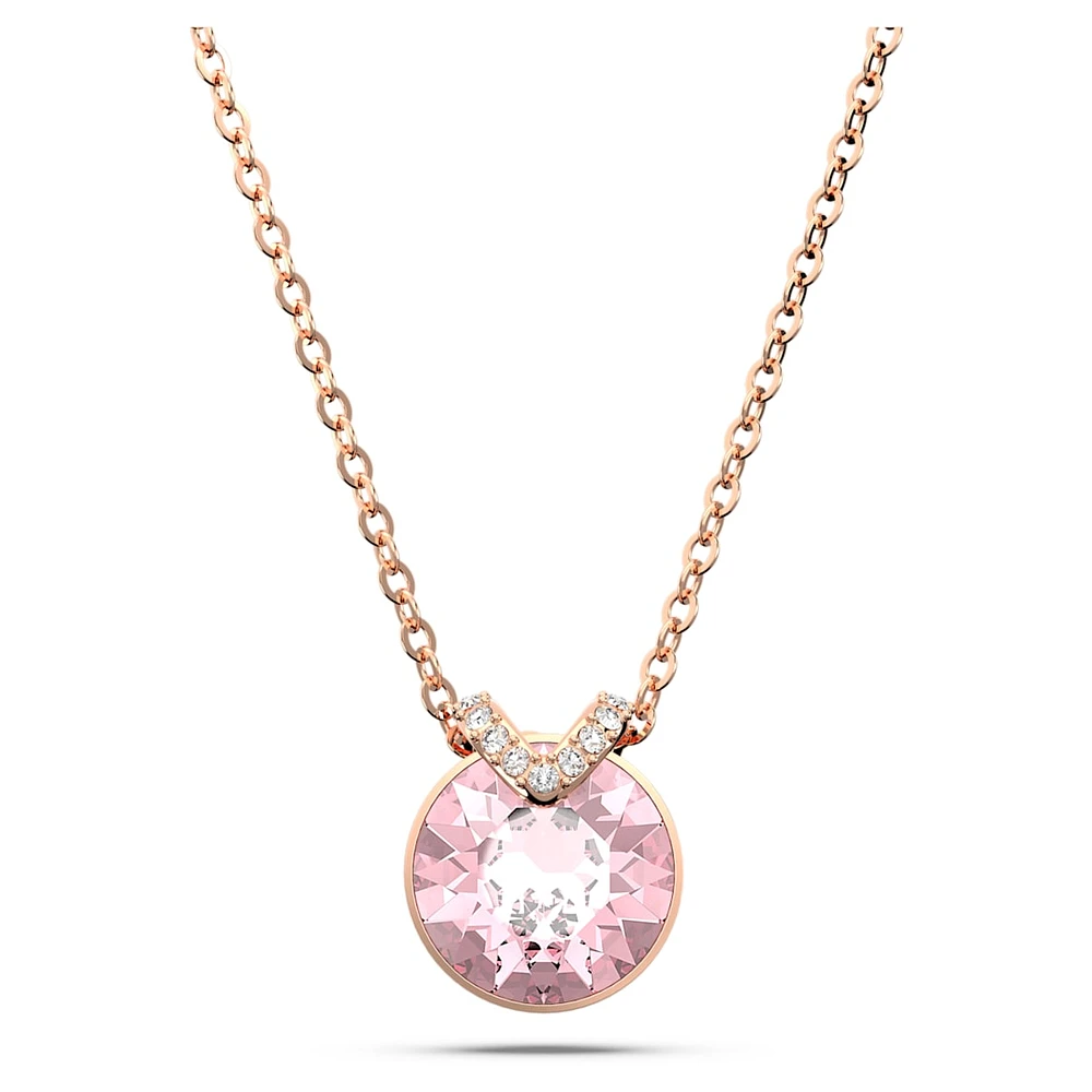 Bella V pendant, Round cut, Pink, Rose gold-tone plated by SWAROVSKI