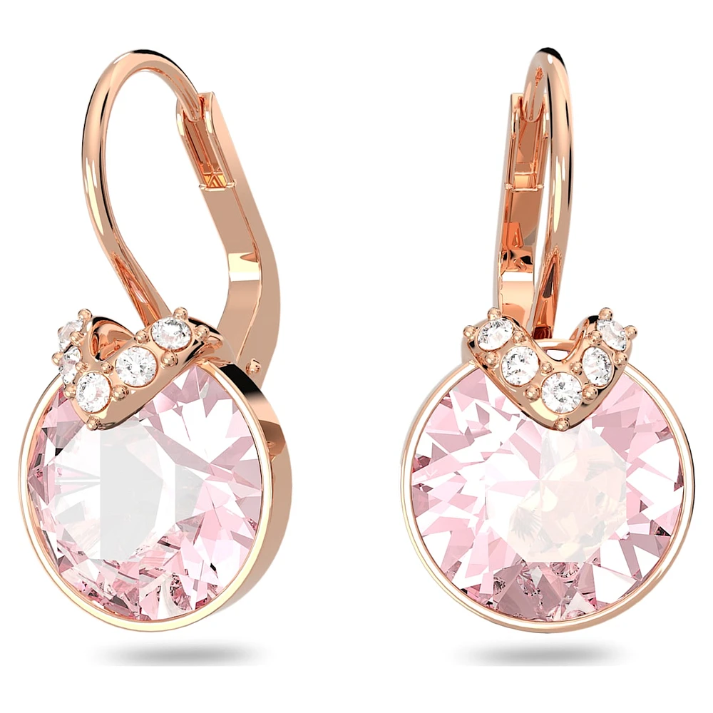 Bella V drop earrings, Round cut, Pink, Rose gold-tone plated by SWAROVSKI