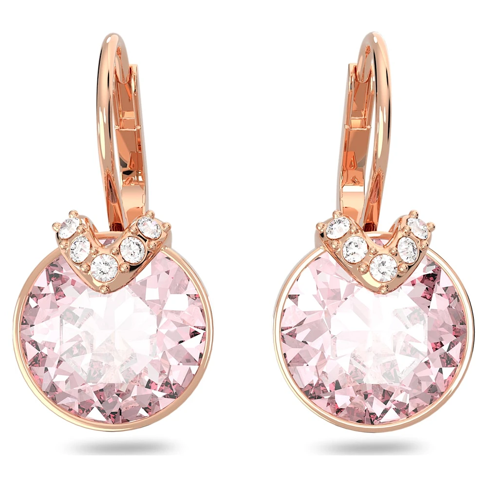 Bella V drop earrings, Round cut, Pink, Rose gold-tone plated by SWAROVSKI