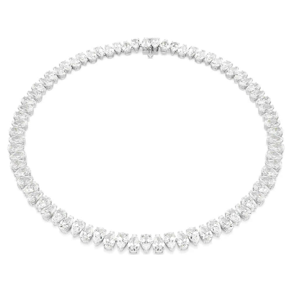Matrix Tennis necklace, Pear cut, White, Rhodium plated by SWAROVSKI