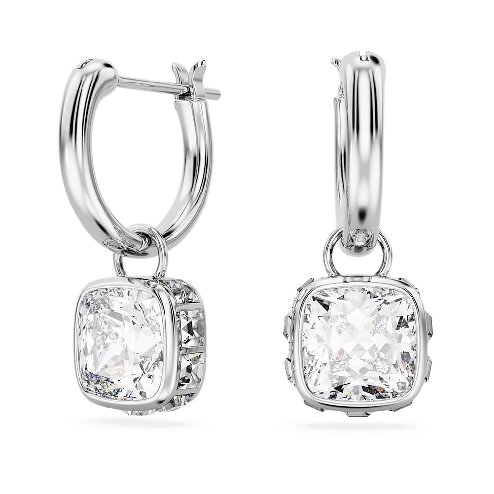 Stilla drop earrings, Square cut, White, Rhodium plated by SWAROVSKI