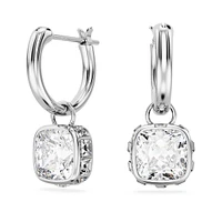 Stilla drop earrings, Square cut, White, Rhodium plated by SWAROVSKI