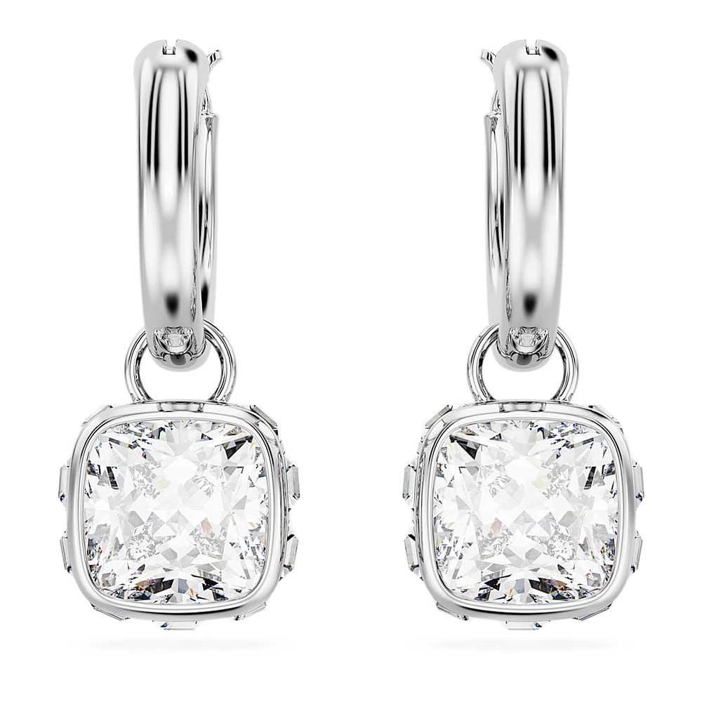 Stilla drop earrings, Square cut, White, Rhodium plated by SWAROVSKI