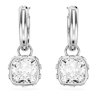 Stilla drop earrings, Square cut, White, Rhodium plated by SWAROVSKI