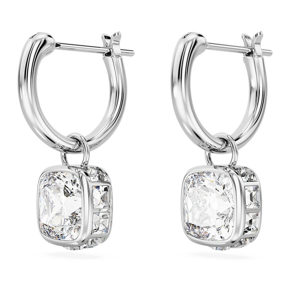 Stilla drop earrings, Square cut, White, Rhodium plated by SWAROVSKI