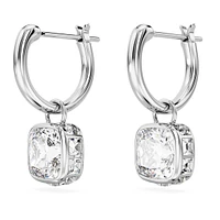 Stilla drop earrings, Square cut, White, Rhodium plated by SWAROVSKI